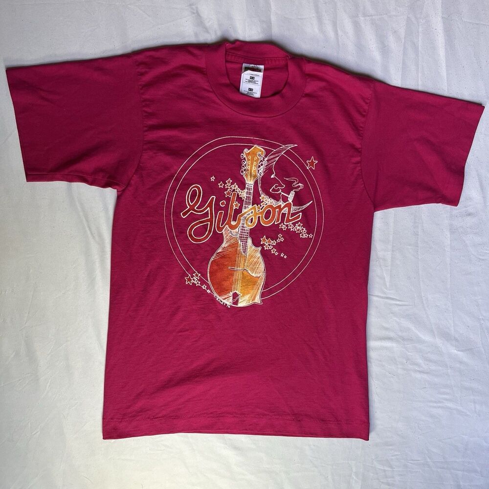 VTG Gibson Guitars Single SS T Shirt Rare Stars Moon Mandolin Youth 14-16 L USA